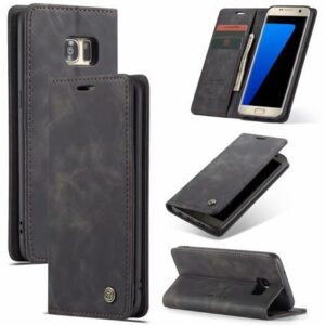 CaseMe Samsung Galaxy S7 Edge Retro Matte Soft Flip Leather Wallet Case Coffee