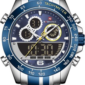 NAVIFORCE Mens Analog Digital Sport Watches Waterproof Multifunction Chronograph Silicone Strap Watch