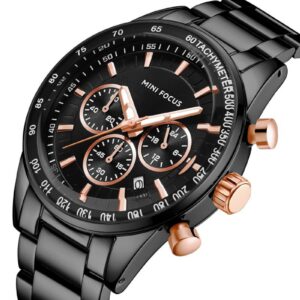 MINI FOCUS Waterproof Sport Watch Chronograph Men Casual Stainless Steel Quartz Clock