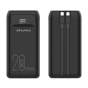 Awei P169K 20000mAh 22.5W Fast Charging Dual Input Dual Output with Built-in Cable LCD Display Power Bank