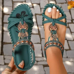 Bohemian Beaded Rhinestone Slip-On Flat Sandals