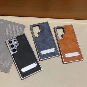Genuine Leather Case With a Metallic Stand Phone Case Cover For Samsung Galaxy S 22,23,24,25 & 26 Ultra