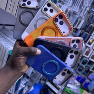 Pu leather silicone soft touch case with 360° rotatable magnetic ring For iPhone 17Promax